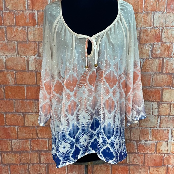 Maurices Dipped Tie-Dye Boho Sheer Dot Top
